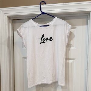 Christian Soriano White 'Love' T-Shirt. Felt letters. Euc. Sz Large